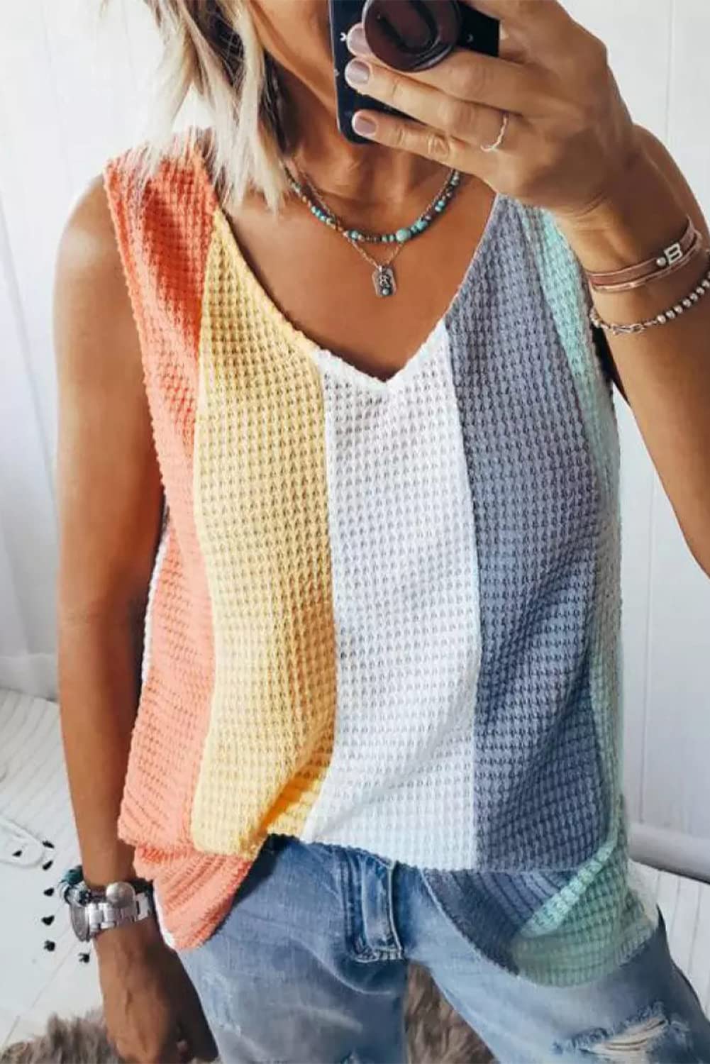 Cute Women's Twist Front Tops - Summer Casual Sleeveless Waffle Knit Shirts & Tank Blouses | Perfect for Beach Outings, Date Nights & Summer Vacations