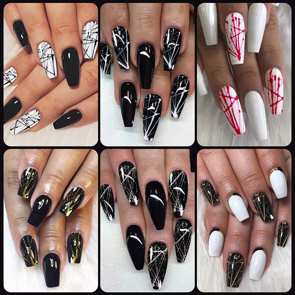 D.B.Z. Black Spider Gel Polish Kit - UV LED Nail Art Paint for Spider Web Design, Black & White Gel Polish Set - Perfect for Halloween, Gothic, and Creative Nail Designs