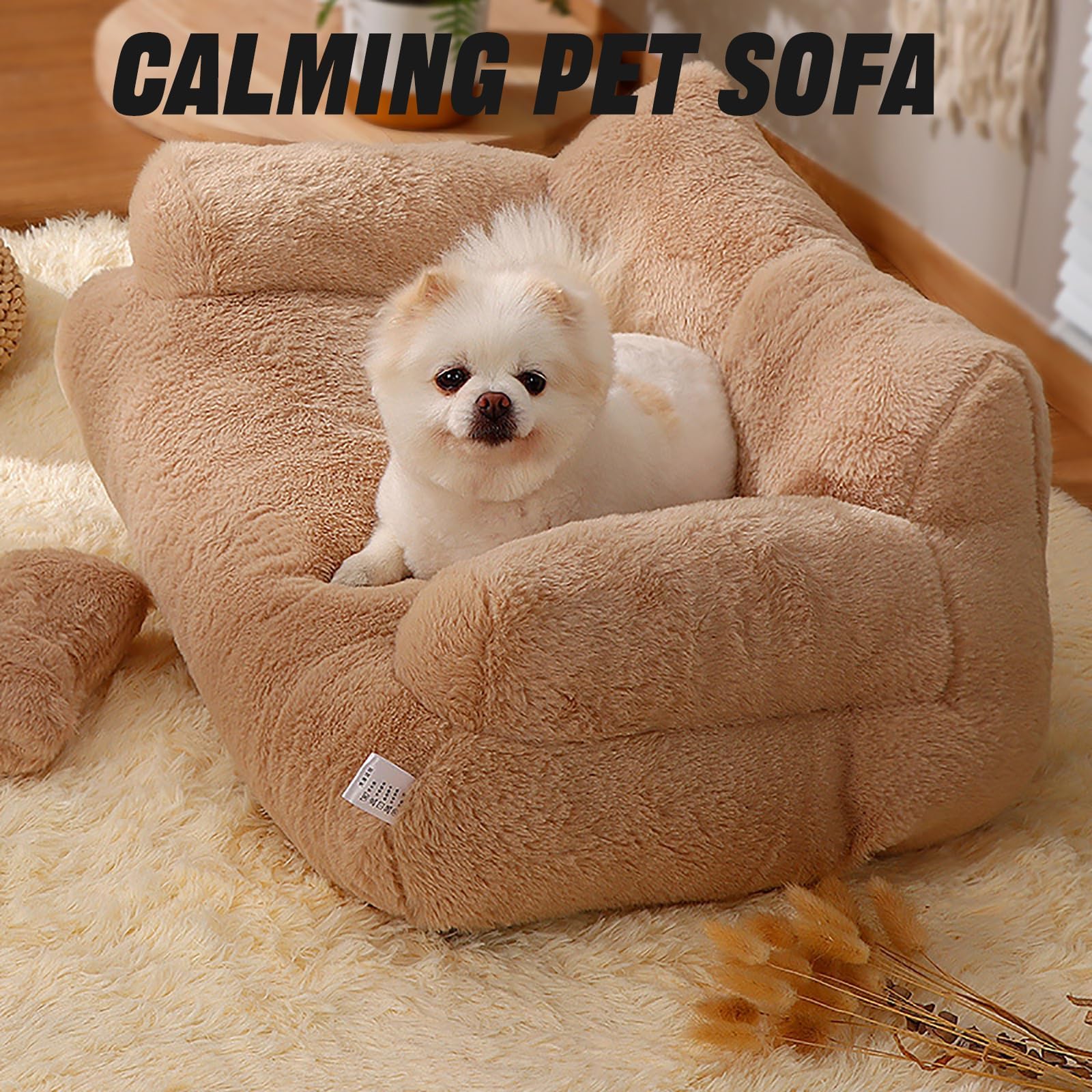 Premium Fluffy Plush Calming Pet Sofa Bed for Dogs & Cats - Grey Medium Size with Memory Foam - Cozy Orthopedic Dog Bed for Anxiety Relief & Joint Support - Perfect for Living Room, Bedroom or Pet Nursery