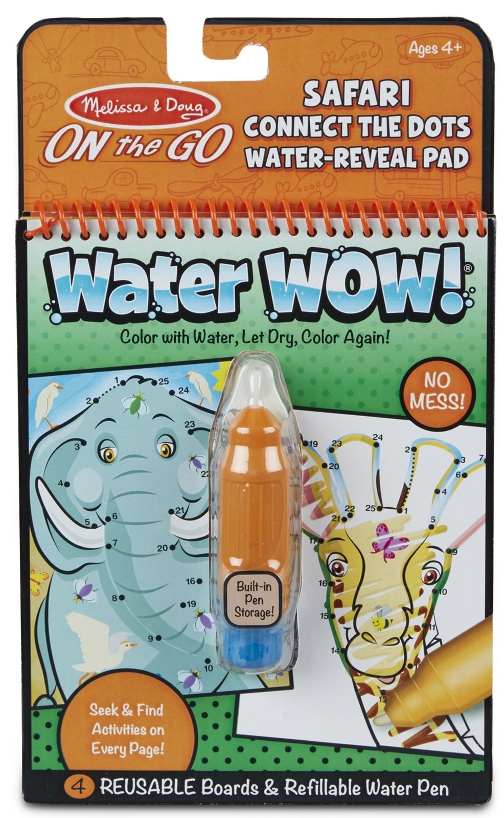 MND31950 Water Wow Connect The Dots Safari - Reusable Water Reveal Activity Book for Kids Ages 3-6 | Fun Learning & Travel Toy for Toddlers | Perfect for Road Trips, Airplane Rides & Quiet Playtime