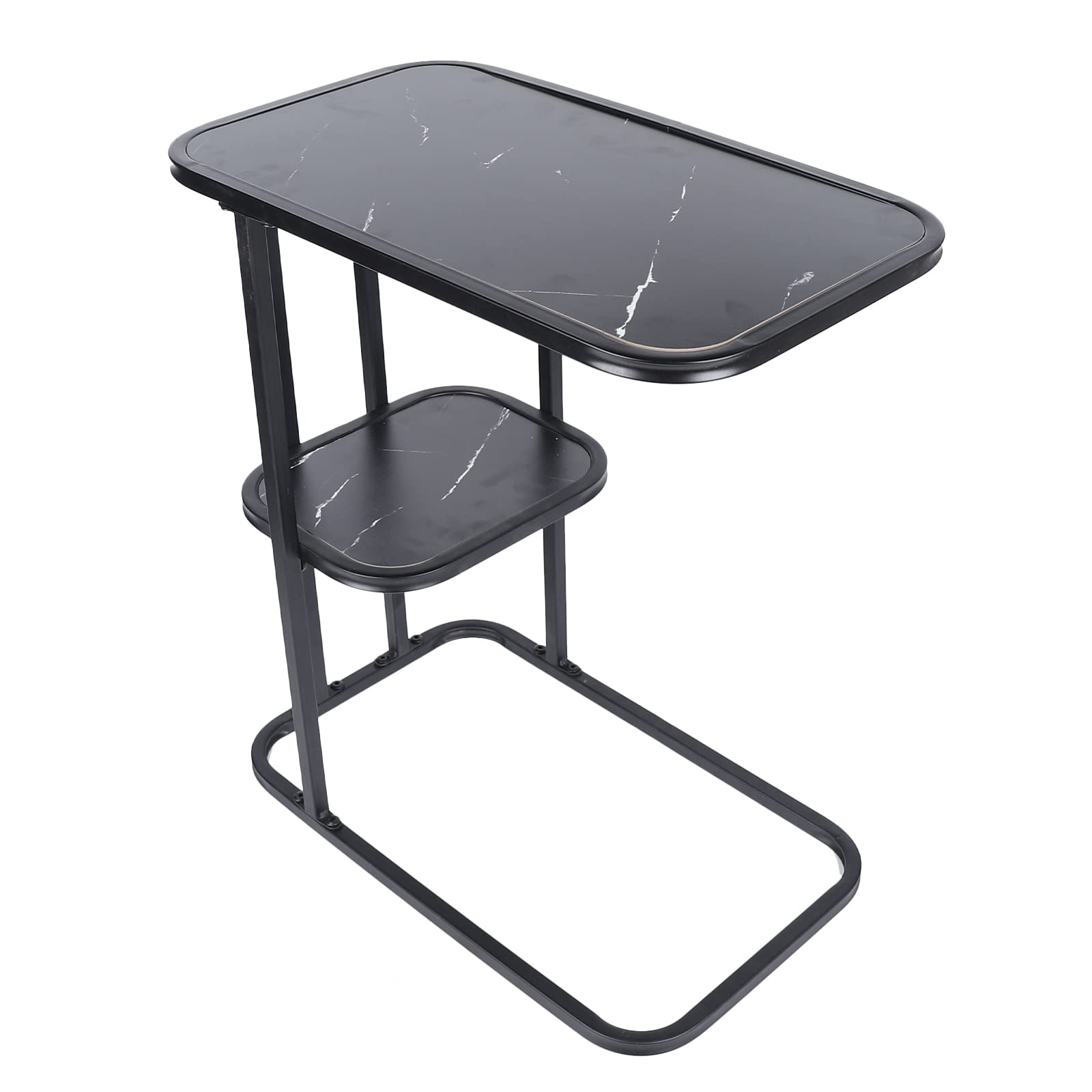 C-Shaped End Table with Storage Shelf - Compact Side Table for Living Room, Bedroom & Small Spaces - Overbed Sofa Table, Snack Table, Under Sofa Organizer (Black) - Perfect for TV Snacking, Reading & Space-Saving Storage