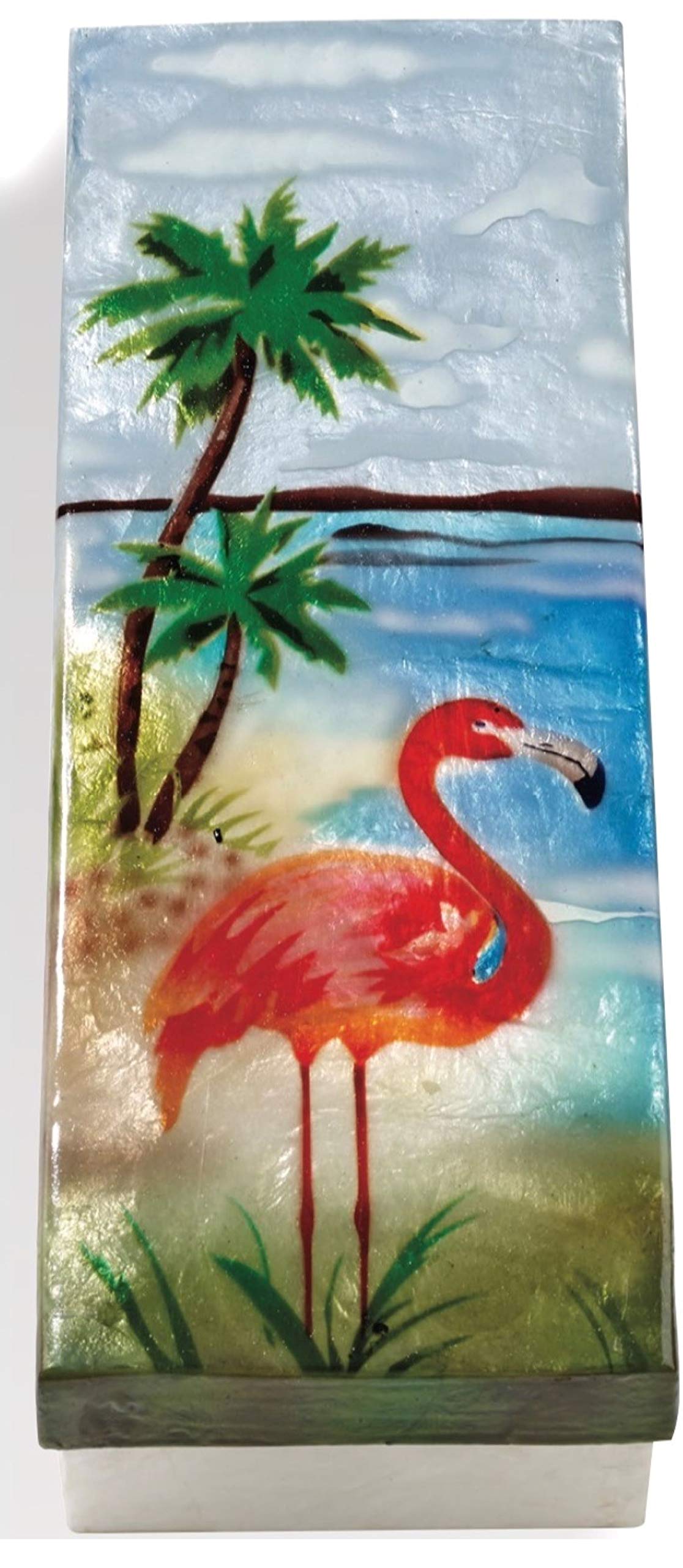 Flamingo & Palm Tree Capiz Shell Keepsake Box - Handmade Jewelry Storage, Beach Themed Home Decor for Coastal Living & Tropical Gift Ideas