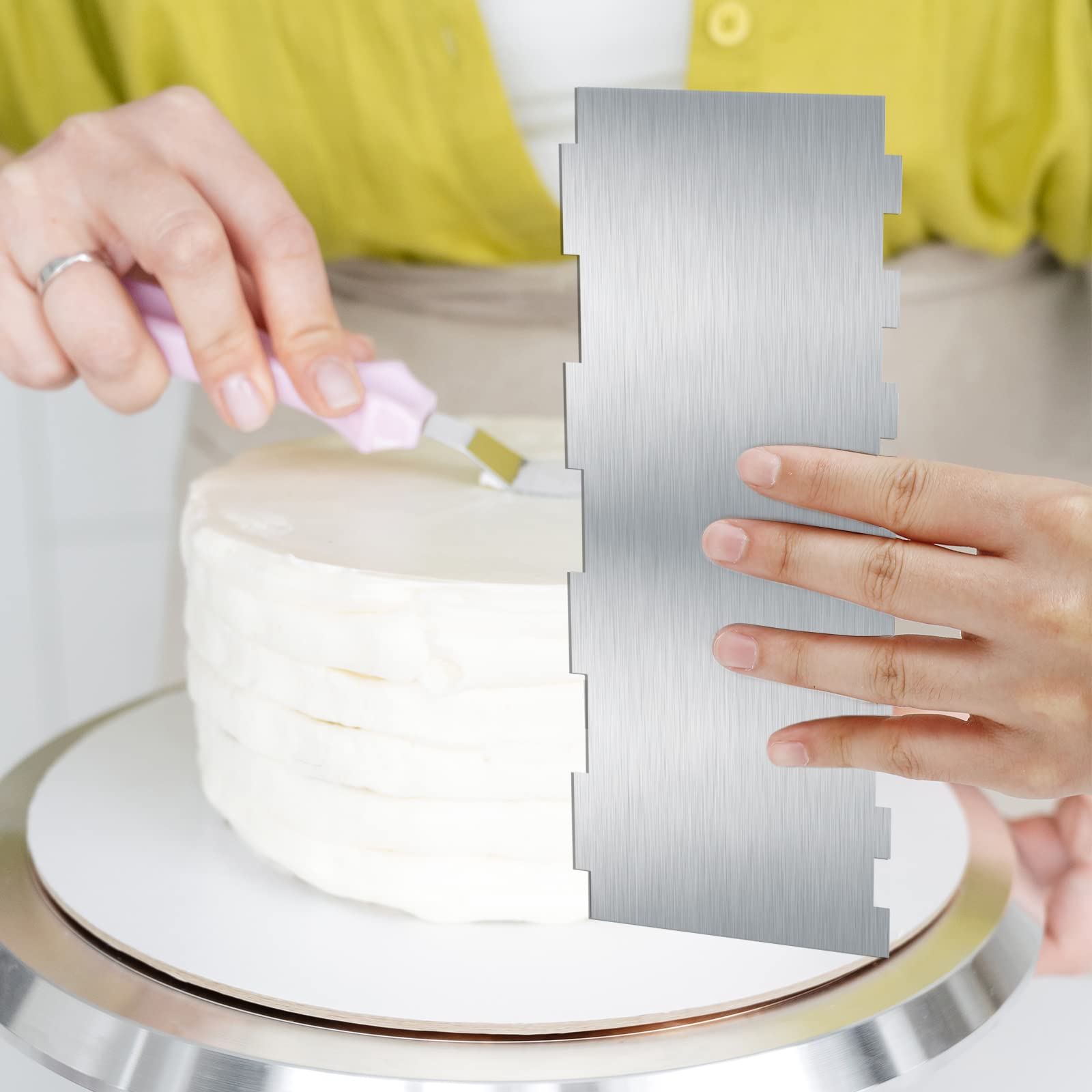 2 PCS Stainless Steel Cake Scraper - Professional Cake Decorating Comb & Edge Smoother for Mousse, Buttercream, and Fondant Cakes | Perfect for Home Bakers, Wedding Cakes, and Pastry Decorating