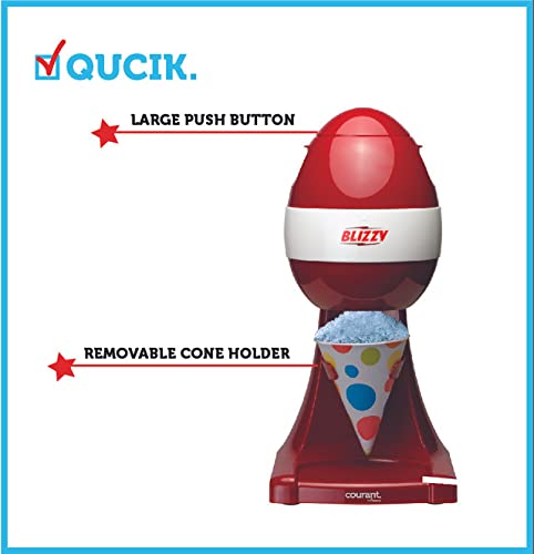 Courant Red Snow Cone Machine - Countertop Shaved Ice Maker for Desserts, Birthday Parties & Summer Treats | Includes Cones for Easy Serving | Perfect for Home, Cafes & Outdoor Events