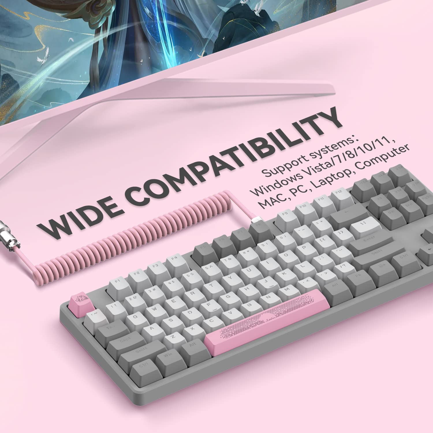AJAZZ AK873 75% Wired Mechanical Gaming Keyboard - Hot Swappable Brown Switches, RGB Backlit, 87-Key Compact Design with PBT Keycaps & USB-C Cable for PC/Mac (Dark Grey) - Perfect for Esports, Office Work & Typing Enthusiasts