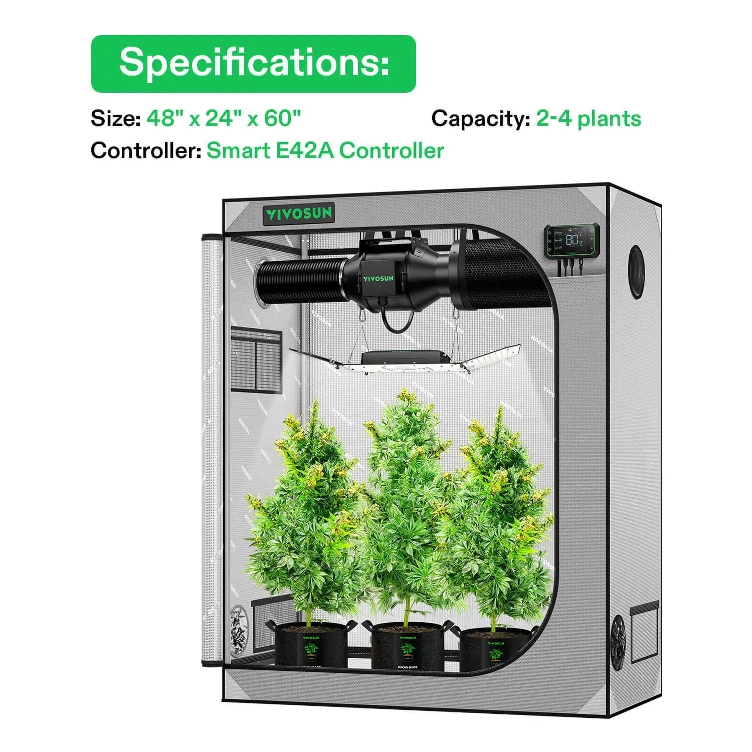 Vivosun Smart Gray 2' x 4' Grow Tent Kit for 2 Plants | Indoor Hydroponic System with Reflective Mylar & Ventilation Ports | Perfect for Home Gardening, Seed Starting & Plant Cultivation