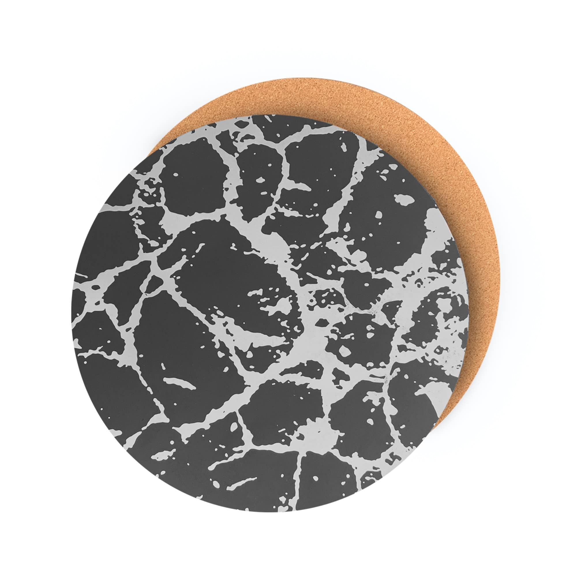 Elegant Black Silver Marble Round Cork Placemats Set of 2 - 15