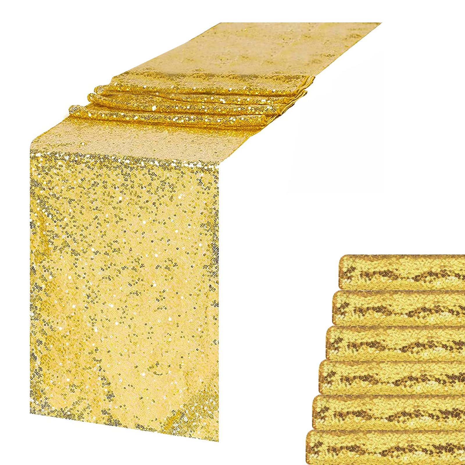 6 Pack Gold Sequin Table Runner 12