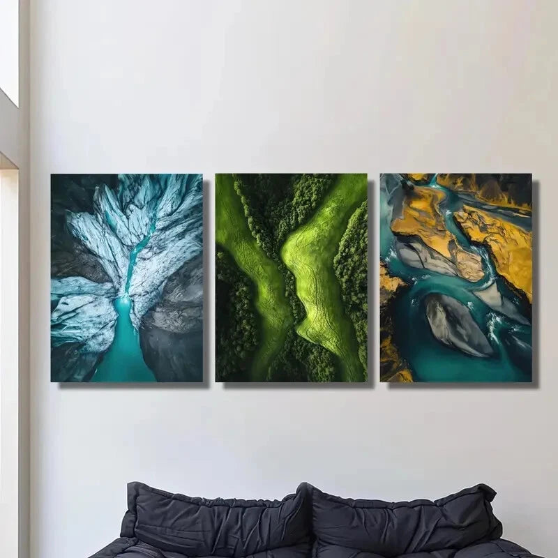 3-Piece Metal Wall Art Prints - Natural Glaciers, Rivers & Mountains Landscape - Ready to Hang Home Decor for Living Room, Bedroom & Office
