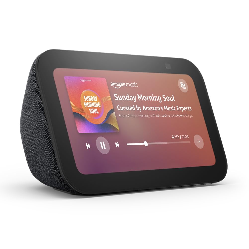 Echo Show 5 (2nd Gen, 2023 Release) - Smart Display with Alexa, HD Touchscreen & Enhanced Sound - Charcoal - Perfect for Bedroom, Kitchen & Home Office