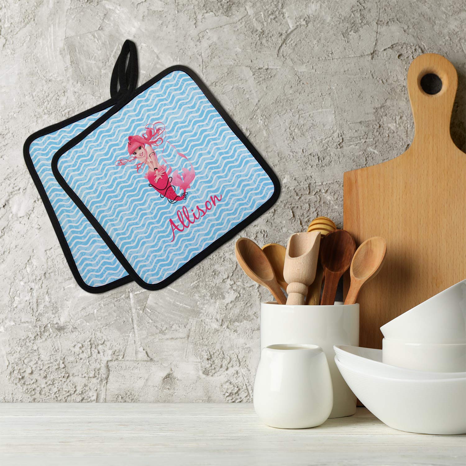 Custom Personalized Mermaid Pot Holder with Name or Text - Unique Kitchen Gift for Mermaid Lovers, Housewarming & Bridal Showers