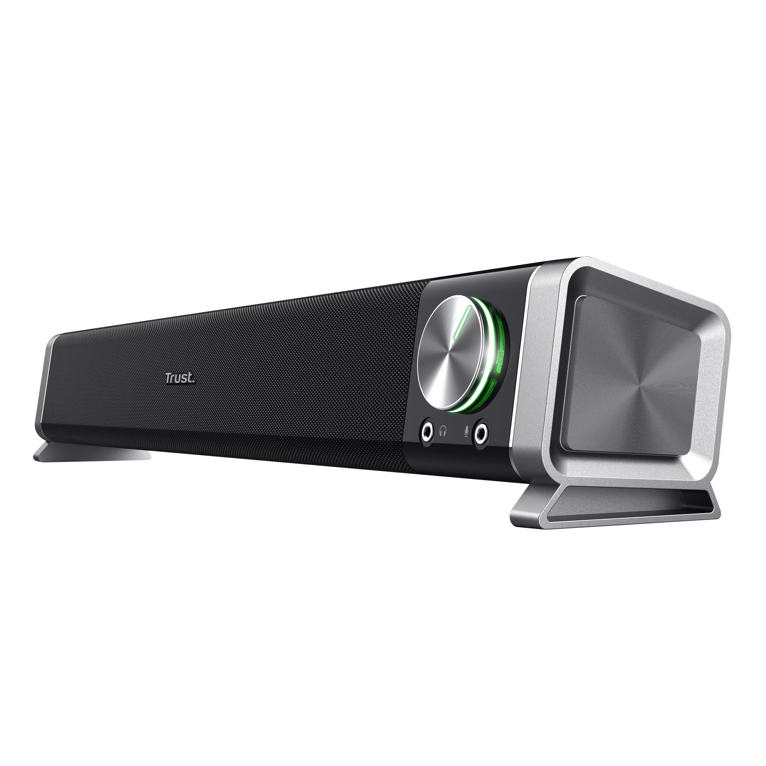 Trust Asto PC Soundbar - USB Powered Computer Speaker with 12W Peak Power, Rich Stereo Sound & Illuminated Volume Control - Perfect for PC, Monitor, TV & Gaming Setup (Black) - Enhance Your Home Office, Entertainment & Multimedia Experience