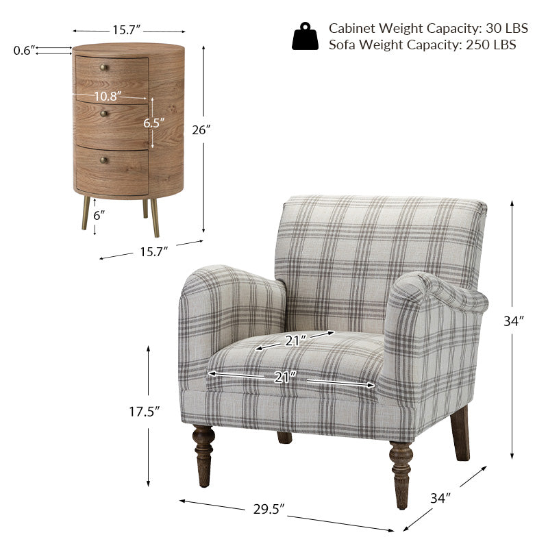 Sadie Upholstered Armchair with Side Table - 2 Piece Living Room Furniture Set for Small Spaces, Apartments & Cozy Reading Nooks
