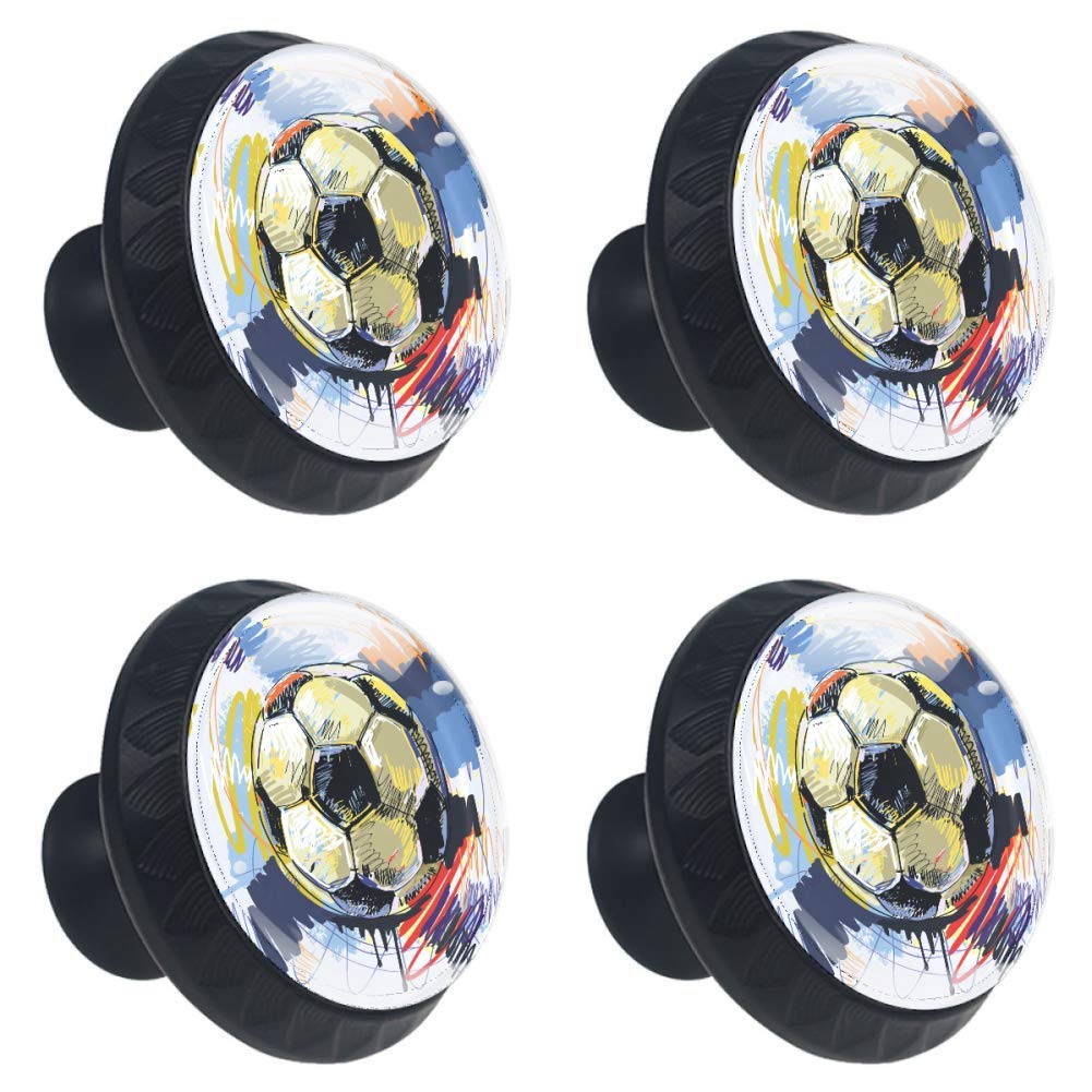 Idealiy 4-Pack Soccer Football Drawer Pulls - Cabinet & Dresser Knob Handles with Screws - Perfect for Kids' Room, Sports Themed Decor & Furniture Makeover