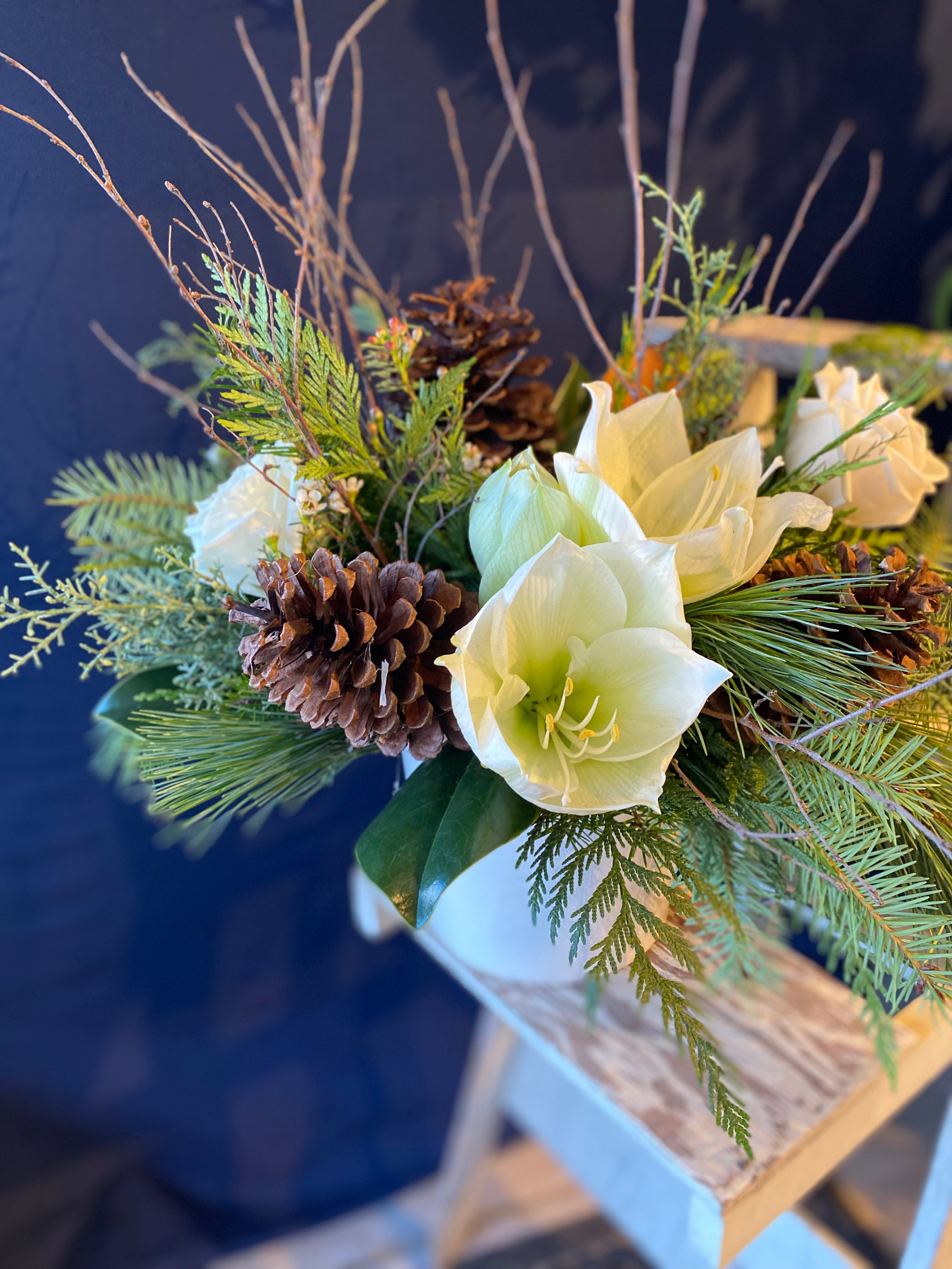 Natural White and Green Vase with Pine Cones & Twigs - Rustic Farmhouse Decor for Living Room, Dining Table, or Wedding Centerpieces