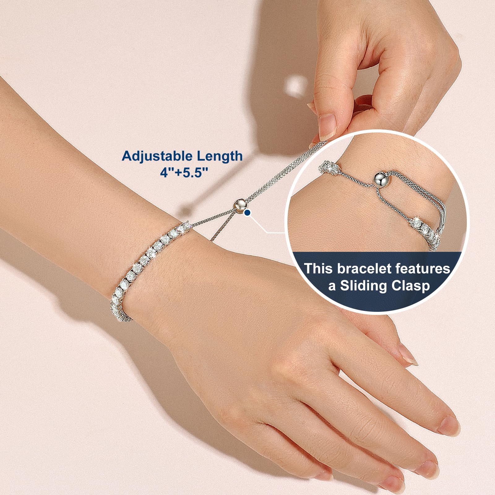 1.52ct-7.76ct Moissanite Tennis Bracelet for Women | 18K White Gold Plated S925 Sterling Silver | D Color VVS1 Round Brilliant Cut Lab Created Diamond Alternative | Adjustable Luxury Jewelry | Perfect for Anniversaries, Weddings & Special Occasions