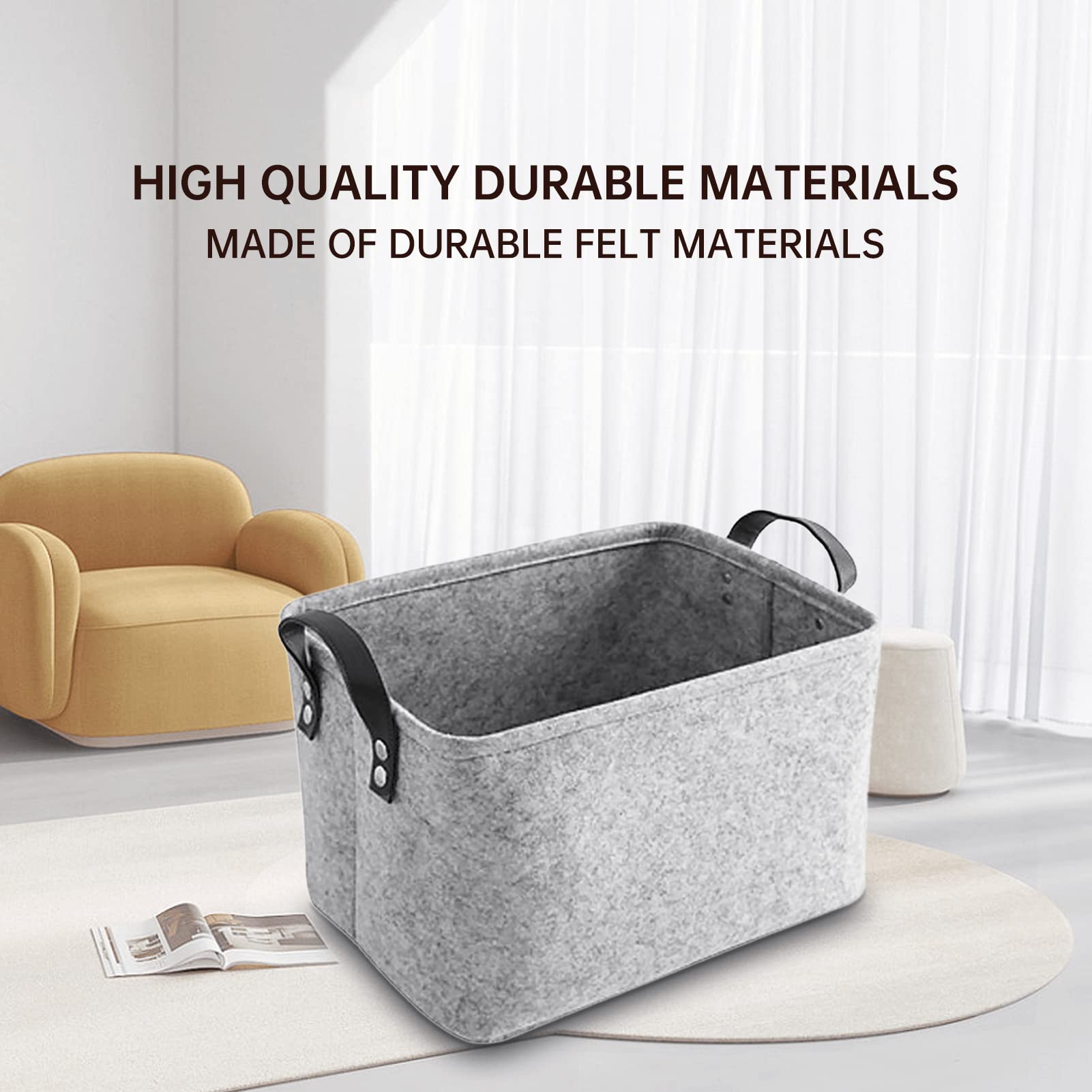 Foldable Laundry Basket with Leather Handles - Extra Large Heavy Duty Felt Hamper for Clothes, Toys & Home Organization | Perfect for Laundry Room, Bedroom, Dorm & Closet Storage