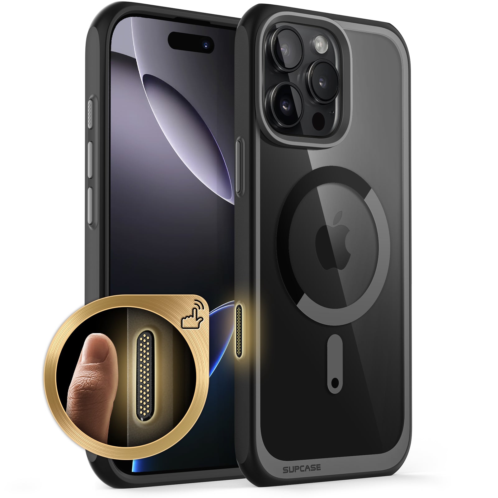 iPhone 16 Pro Case 6.3 Inch - Unicorn Beetle MAG Slim Clear Protective Cover with MagSafe & Camera Control Button - Shockproof Black Phone Case for Daily Use, Work & Outdoor Activities