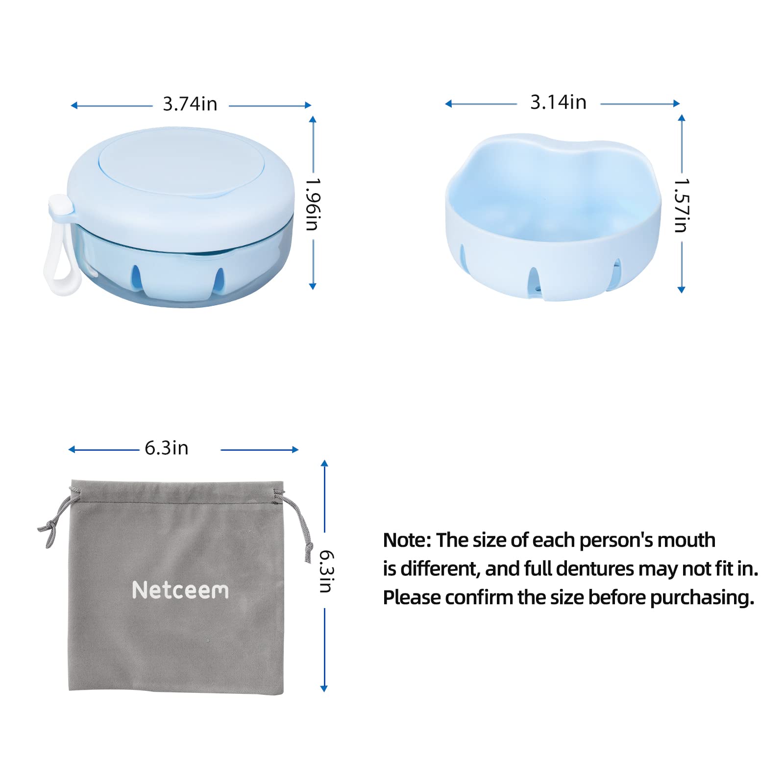 Leak Proof Denture Cup Kit for Travel - Retainer Case with Brush & Mirror for Denture Care