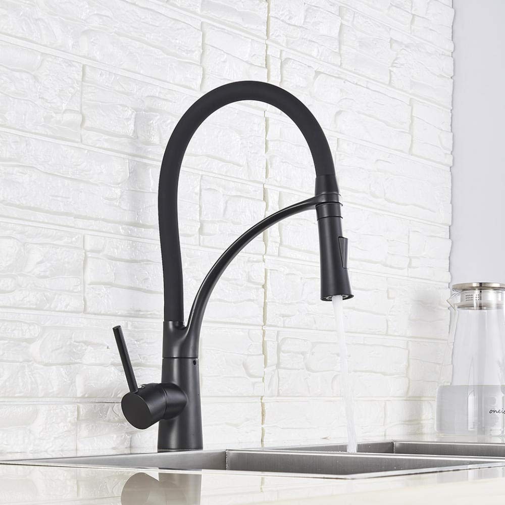 Black Pull Down Kitchen Faucet with Swivel Spout - Deck Mounted Hot & Cold Water Mixer Tap for Sink | Perfect for Modern Kitchens, Dishwashing & Food Prep