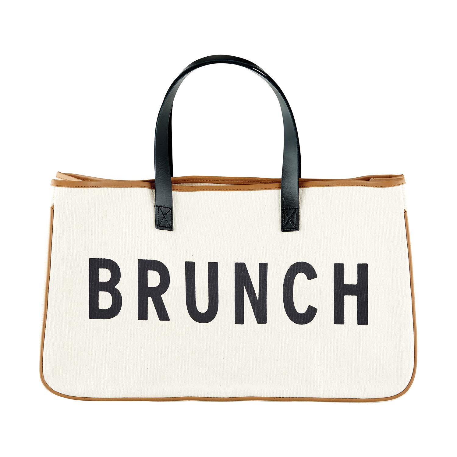 Santa Barbara Design Studio Large Tote Bag - 100% Cotton Canvas with Genuine Leather Handles, Black and White (Hold Everything Collection) - Perfect for Brunch, Beach, Shopping & Everyday Use