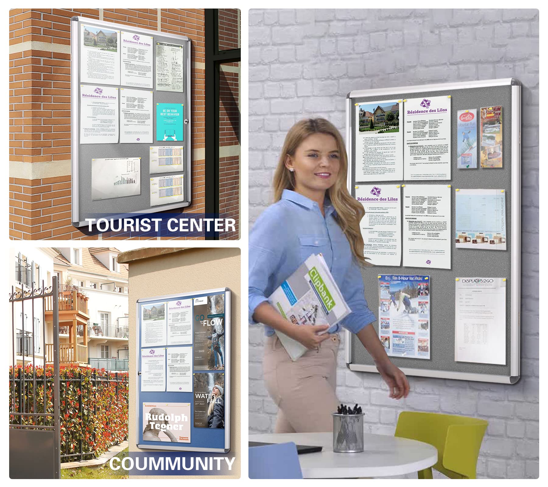 SWANCROWN 26x20 Inch Fabric Bulletin Board - Wall Mounted Enclosed Display Case for Office, Classroom & Home Decor (Holds 4 A4 Papers) - Perfect for Announcements, Photos & Memo Organization