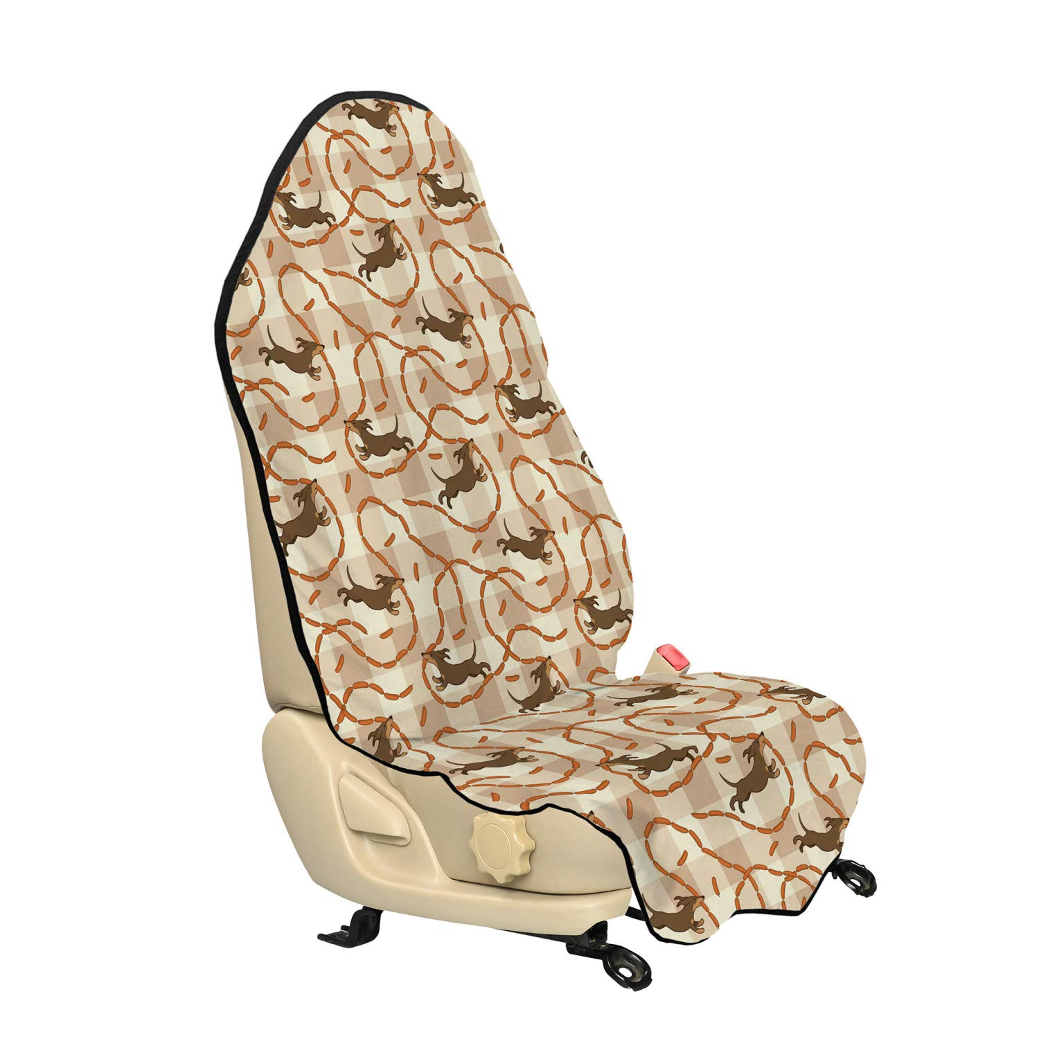 Ambesonne Funny Dog Car Seat Cover - Playful Dogs Running After Sausages Pet Food Print, Non-Slip Universal Fit (30