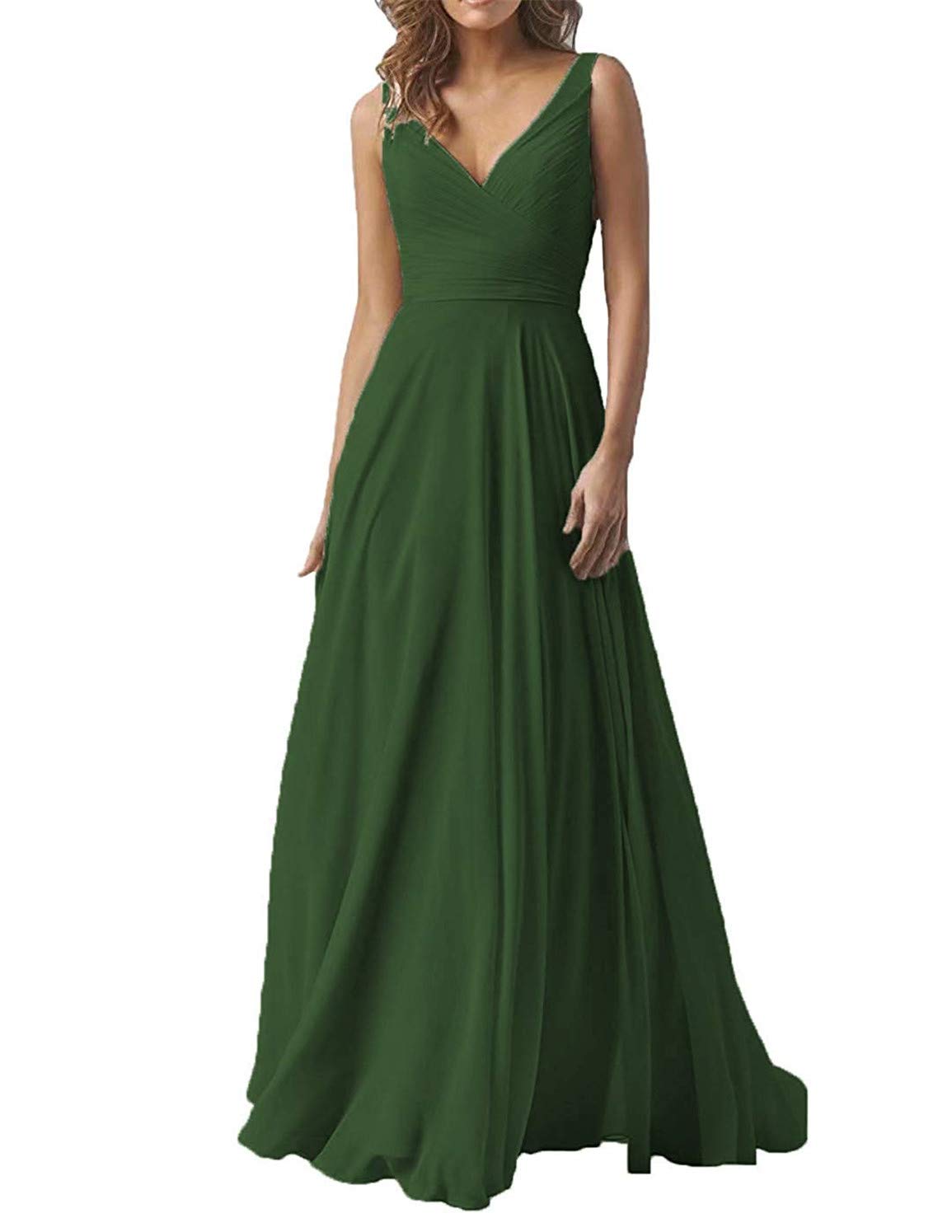 Yadressy Women's Long Chiffon Bridesmaid Dress 2022 - V Neck Sleeveless Formal Evening Gown with Pockets (GY03) | Perfect for Weddings, Prom, Cocktail Parties & Special Occasions