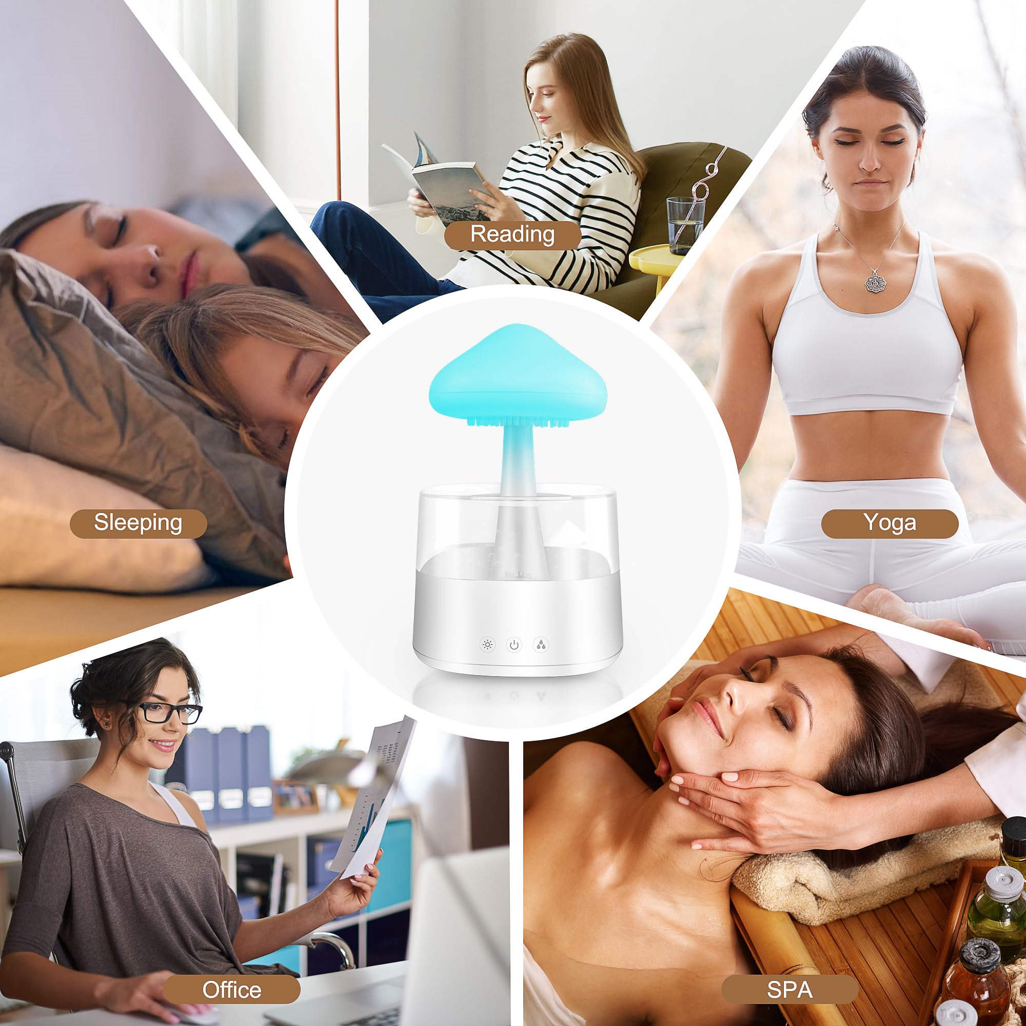 Rain Cloud Humidifier with Essential Oil Diffuser - 7 Color Changing Night Light for Bedroom, Desk & Nursery - White Mushroom Cloud Humidifier for Better Sleep, Relaxation & Mood Enhancement (Perfect for Aromatherapy, Meditation & Stress Relief)