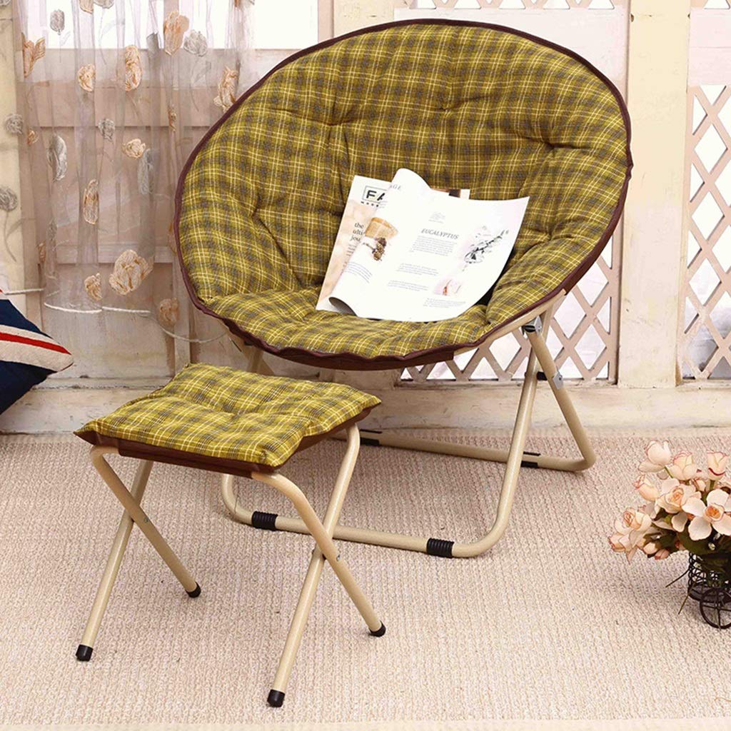 Heavy Duty Steel Camping Chair with Padded Seat - Moon Saucer Lattice Design for Outdoor Camping, Picnics, Beach & Backyard (Yellow + Stool Included)