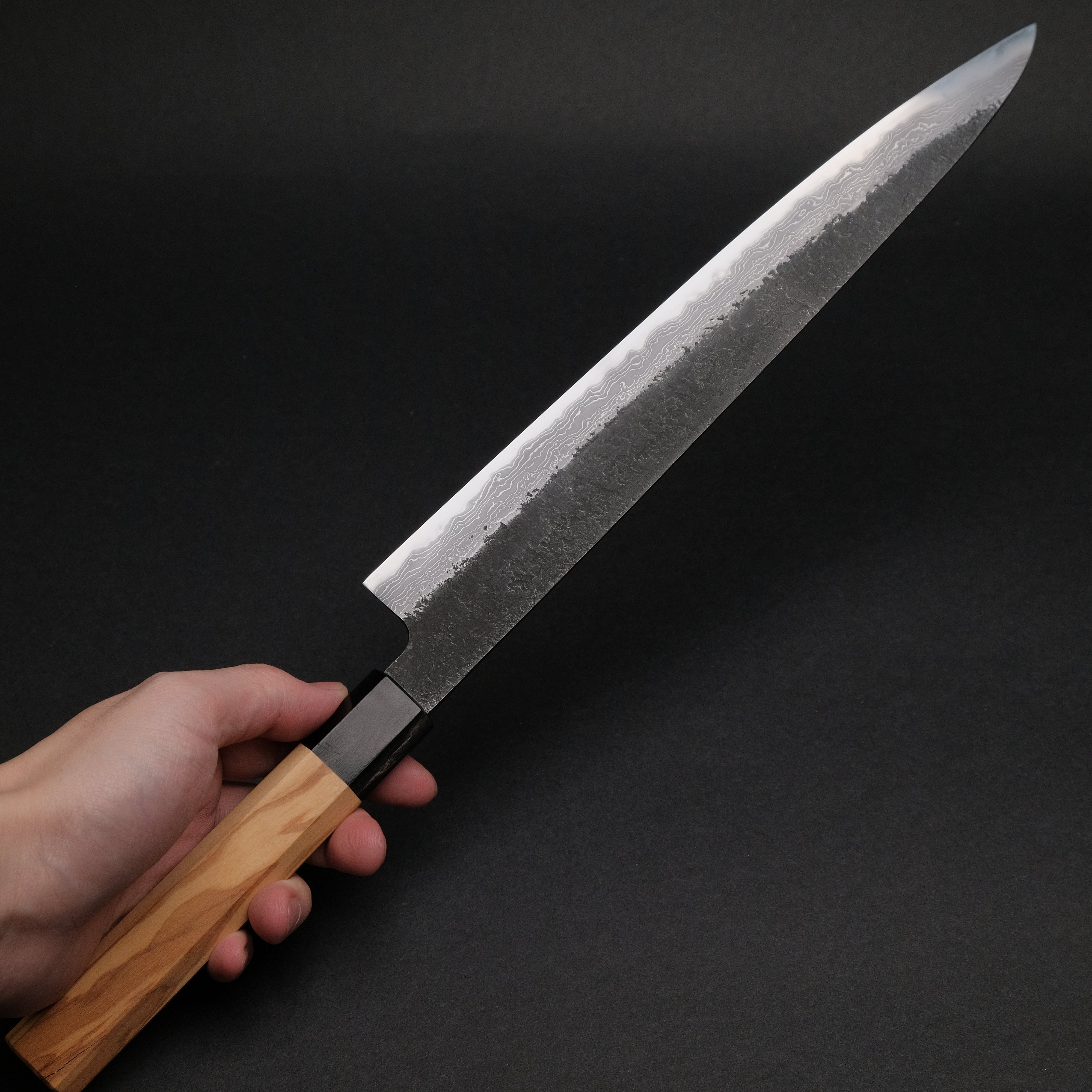 Premium Ajikataya White #2 Nashiji Damascus Sujihiki Knife 270mm - Olive Wood & Buffalo Horn Handle - Japanese Chef Knife for Slicing Meat, Sushi & Precision Cutting - Professional Kitchen & Home Cooking Essential