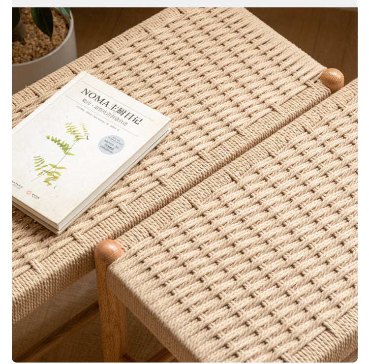 Oak Solid Wood Modern Rope Shoe Bench - Entryway Storage Organizer for Shoes & Boots | Perfect for Mudrooms, Hallways & Bedroom Décor