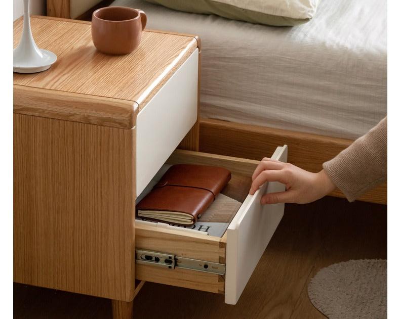 Solid Oak Wood Nightstand - Bedside Table with Drawer for Bedroom Furniture, Perfect for Storage and Decor