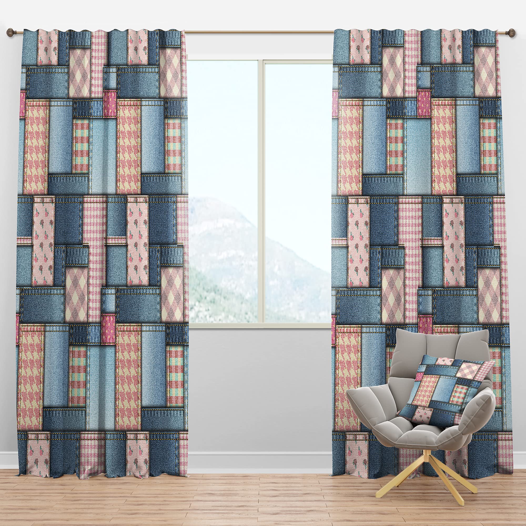 DesignQ Blackout Curtains - Pink Patchwork Pattern Thermal Insulated Window Drapes for Bedroom & Living Room (52x120, Single Panel) - Perfect for Light Blocking, Privacy & Energy Efficiency