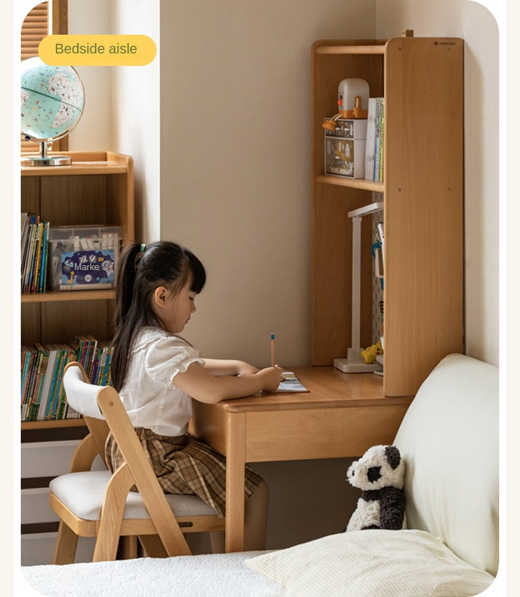Solid Wood Beech Rubber Children's Study Desk with Bookshelf - Perfect for Kids' Bedroom, Homeschooling & Reading Nook