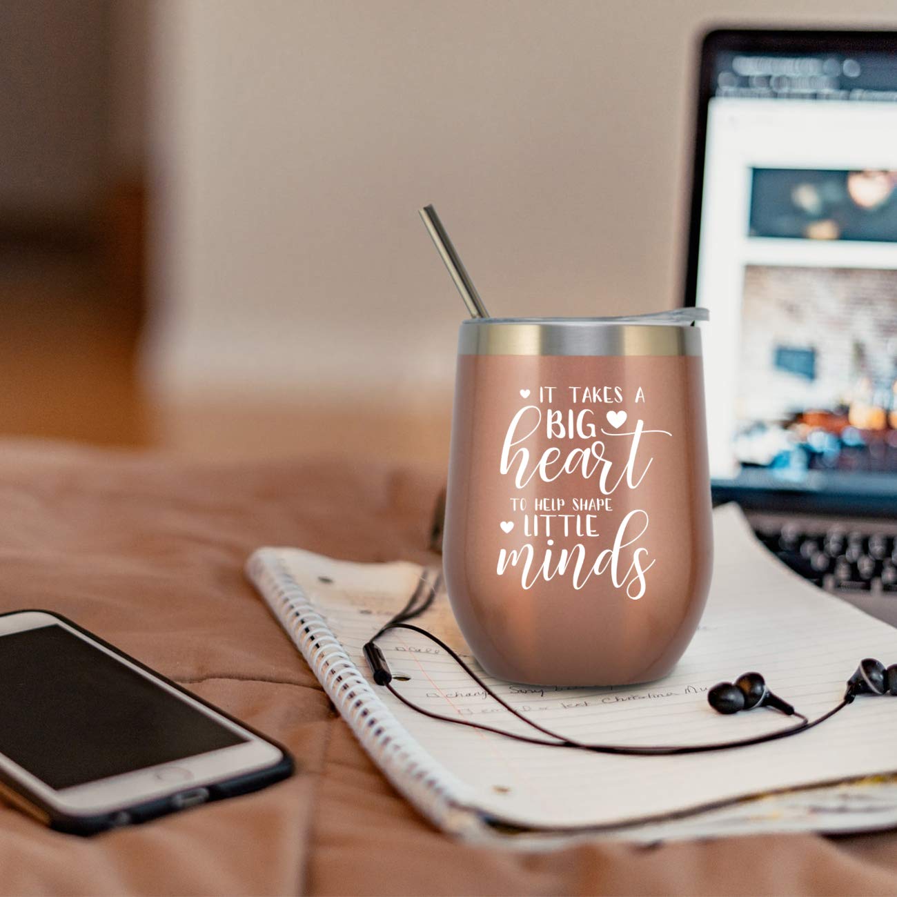 ELEGANTPARK 12oz Rose Gold Stainless Steel Tumbler with Lid and Straw - Perfect Teacher Gift for Women, Birthday, Valentine's Day, Graduation, Christmas & Appreciation - Ideal for Classroom, Office, Travel & Daily Hydration