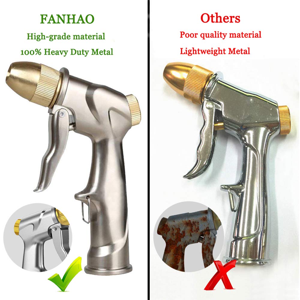 FANHAO Heavy Duty Metal Garden Hose Nozzle - 100% Rust-Proof Thumb Control Water Sprayer for Lawn, Car Washing & Outdoor Cleaning