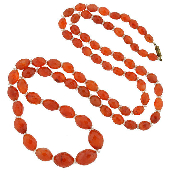 Art Deco Faceted Carnelian & Rock Quartz Crystal Necklace - 46cm Statement Jewelry for Women, Elegant Vintage Style Necklace for Parties, Weddings & Special Occasions