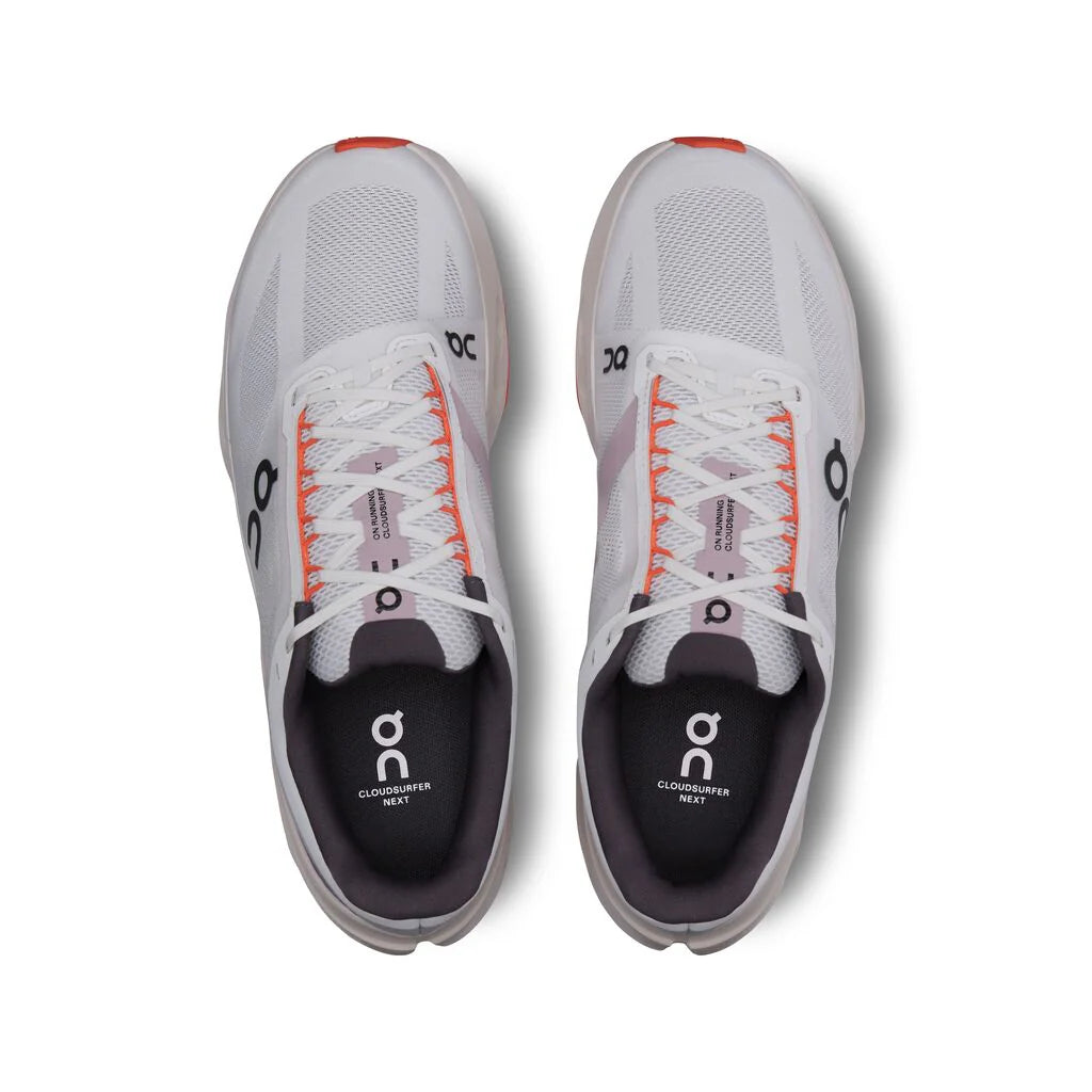 ON Men's CloudSurfer Next Wide Running Shoes - White/Flame - Lightweight Cushioned Sneakers for Road Running, Jogging & Gym Workouts