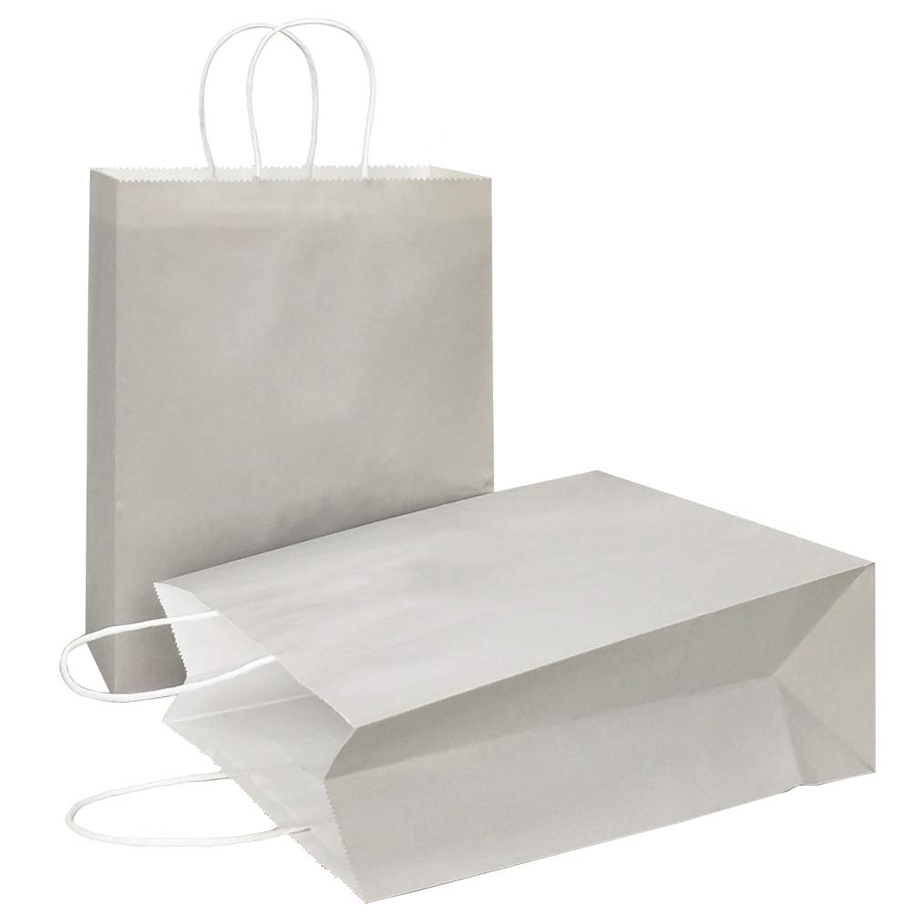 AZOWA 25-Pack Large Kraft Paper Gift Bags with Handles - 12.2 x 10.2 x 4.7 Inches, Eco-Friendly Grey Gift Bags for Parties, Weddings, Birthdays & Christmas Gifts