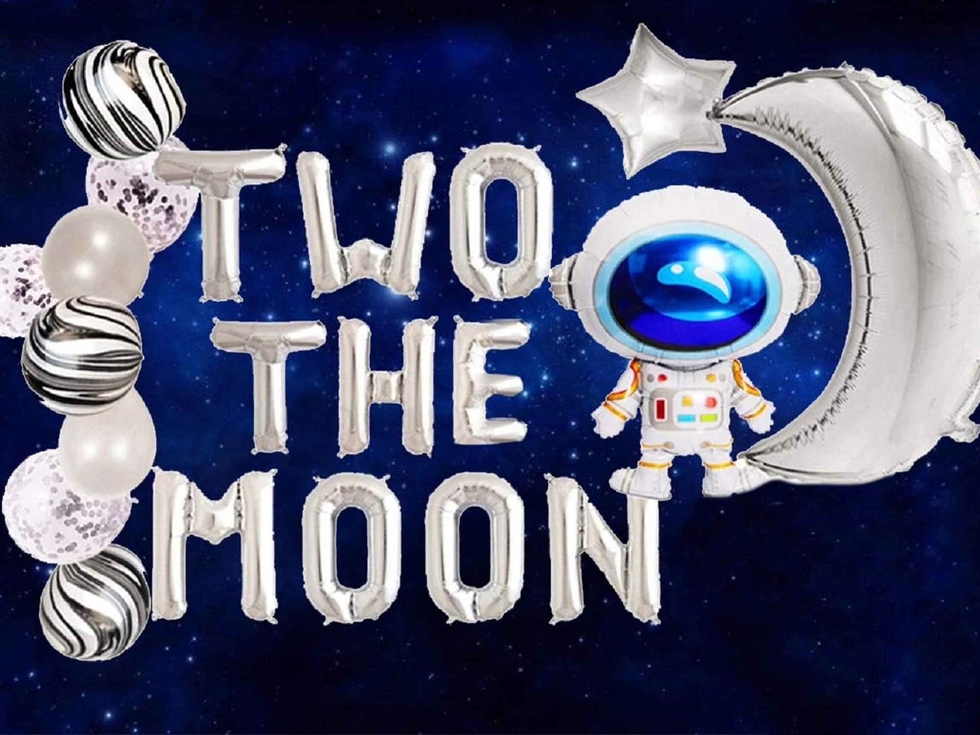 JeVenis Two the Moon Balloons - Space Birthday Party Decorations, Galaxy & Astronaut Balloons for Outer Space Theme Parties, Baby Showers & NASA Events - Perfect for Space-Themed Decorations, Kids Room Decor & Celestial Celebrations