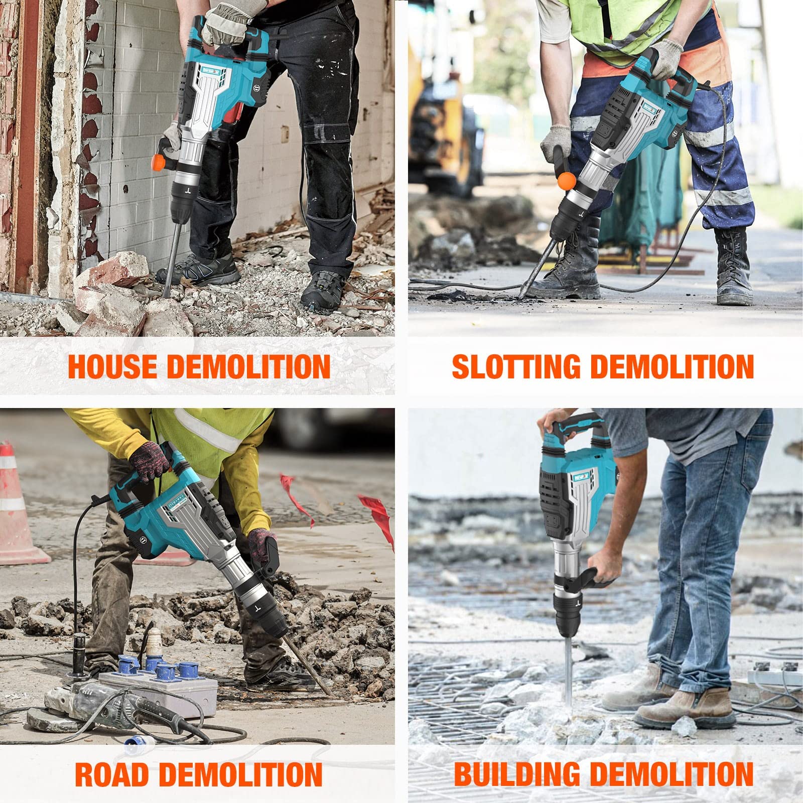 1700W 25-Pound SDS-Max Demolition Jack Hammer - 14-Amp Corded Electric Heavy Duty Concrete Breaker with Flat Chisel & Bull Point Chisel - Ideal for Demolishing Concrete, Pavement, Rocks - Includes Carrying Case