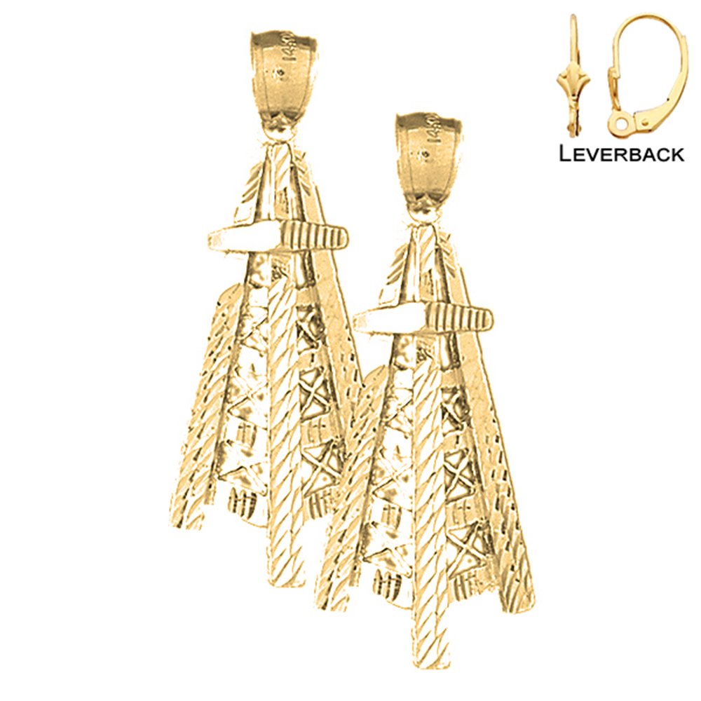 14K Yellow Gold Oil Well & Oil Rig Lever Back Earrings | Western Style Jewelry | Handmade in USA | Perfect for Cowgirl Outfits, Rodeo Events & Western Fashion