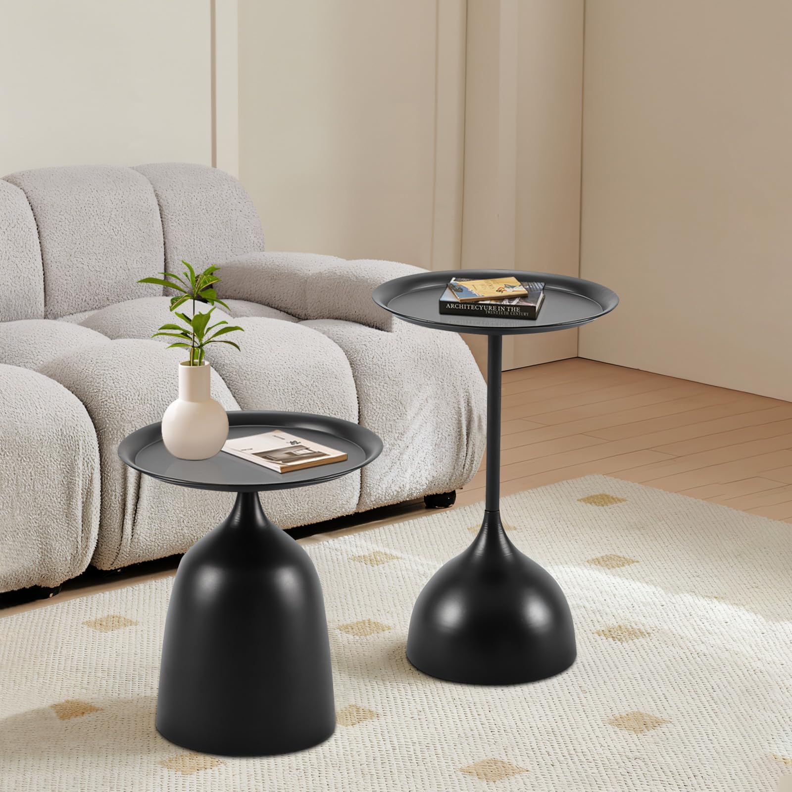 2-Piece Round Side Table Set with Screw Connections - Compact End Tables for Small Spaces, Perfect for Living Room, Bedroom, Office, Cafe & Outdoor Use - Black Modern Accent Furniture