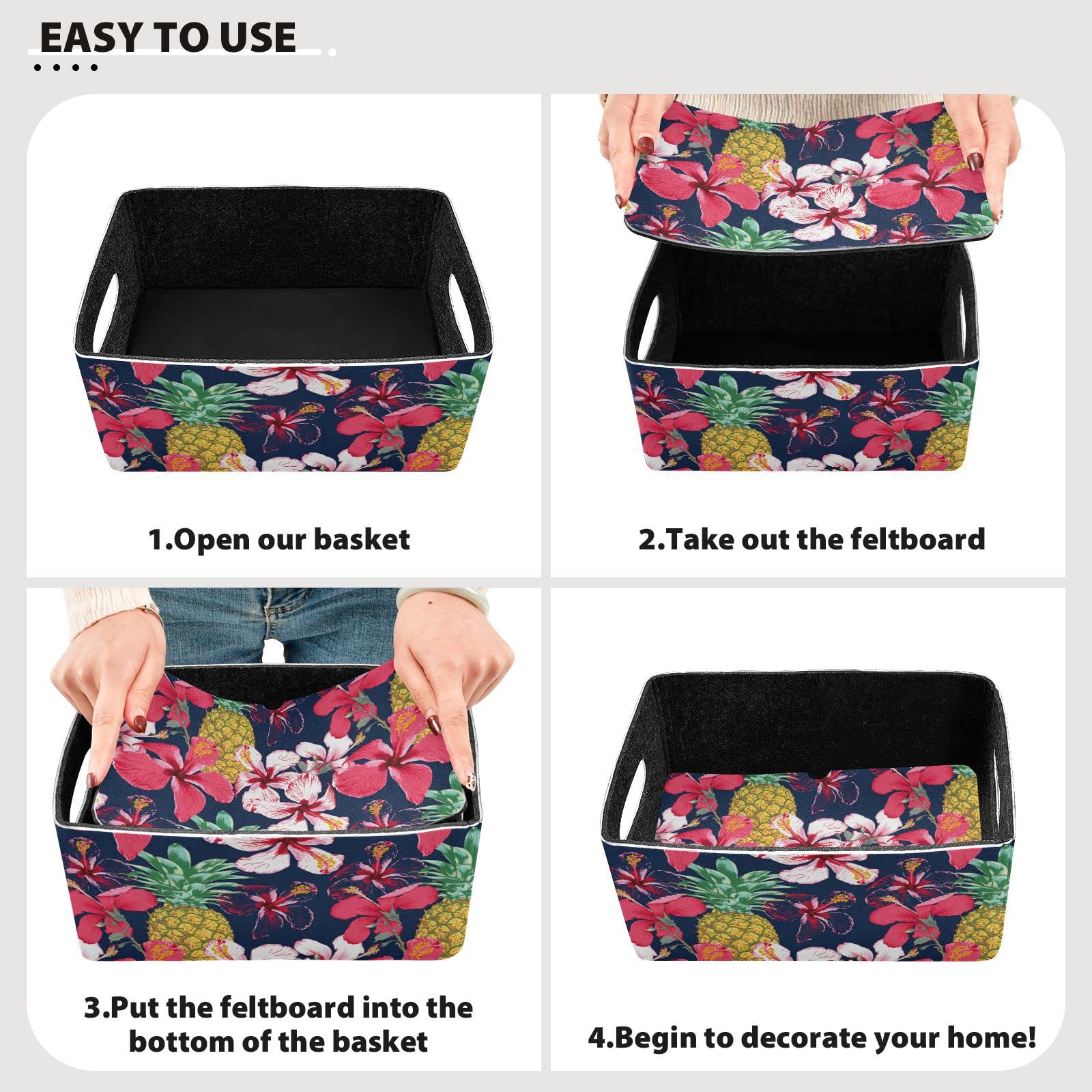 Collapsible Felt Storage Bin - Decorative Basket for Summer Flowers, Clothes, Towels & Magazines | Space-Saving Home Organization for Bedroom, Bathroom & Living Room