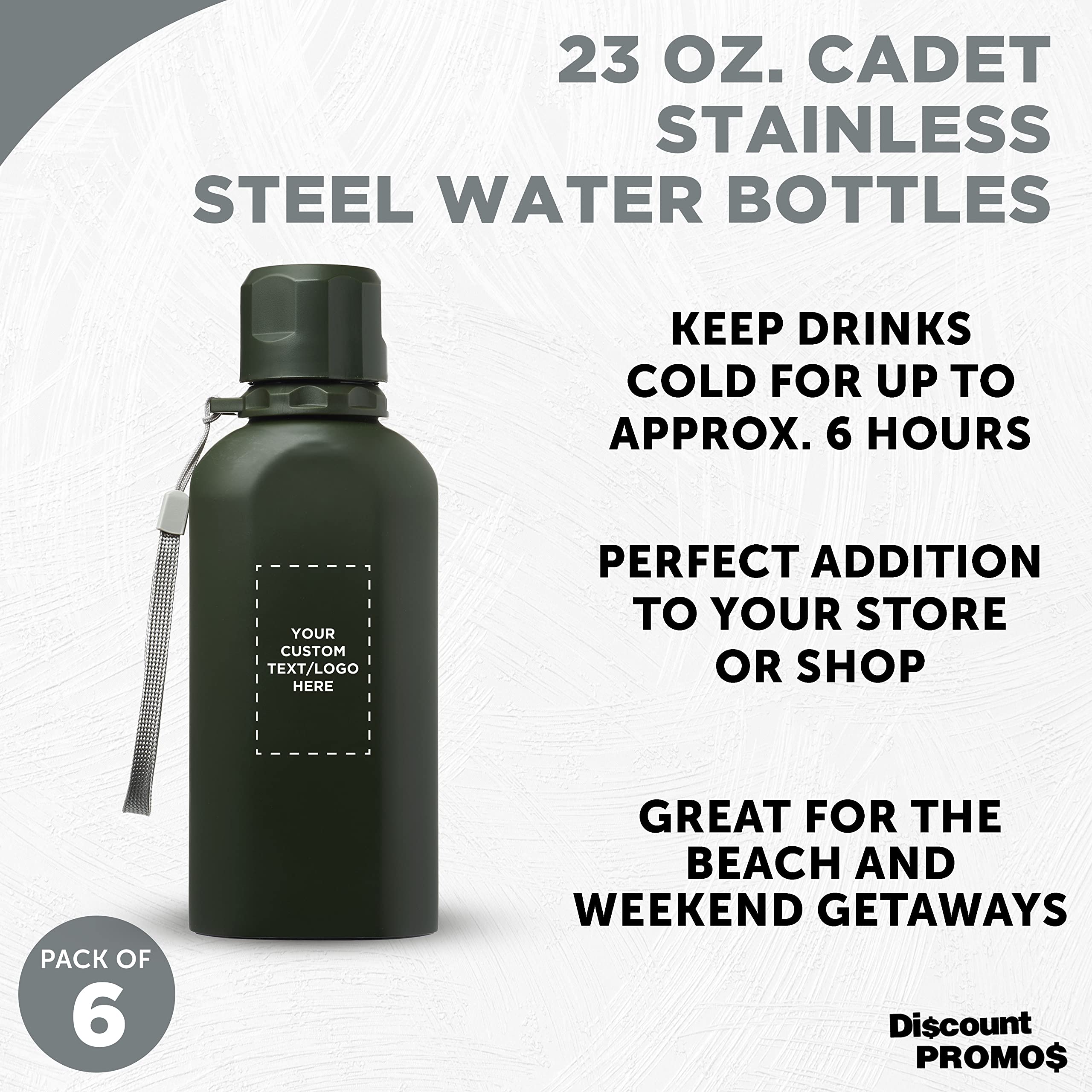 Customized 23 oz Stainless Steel Water Bottles Set of 6 - Reusable Insulated Cadet Bottles for Gym, Hiking, Cycling & School - Bulk Personalized Army Green Water Bottles - Perfect for Sports, Outdoor Activities & Daily Hydration