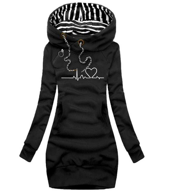 Women's Heart Print Long Sleeve Hoodie Sweatshirt Pullover - Cozy Fleece Top for Casual Wear, Loungewear & Winter Outfits
