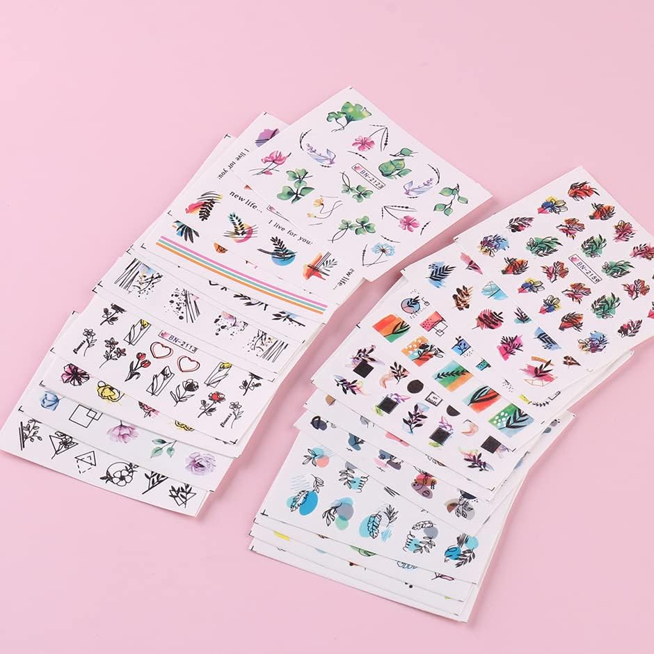 Floral Butterfly Nail Stickers - 24 Sheets Water Transfer Decals for Summer Nail Art | Leaf, Geometric & Line Designs | DIY Manicure & Pedicure Supplies | Perfect for Parties, Weddings & Salon Use