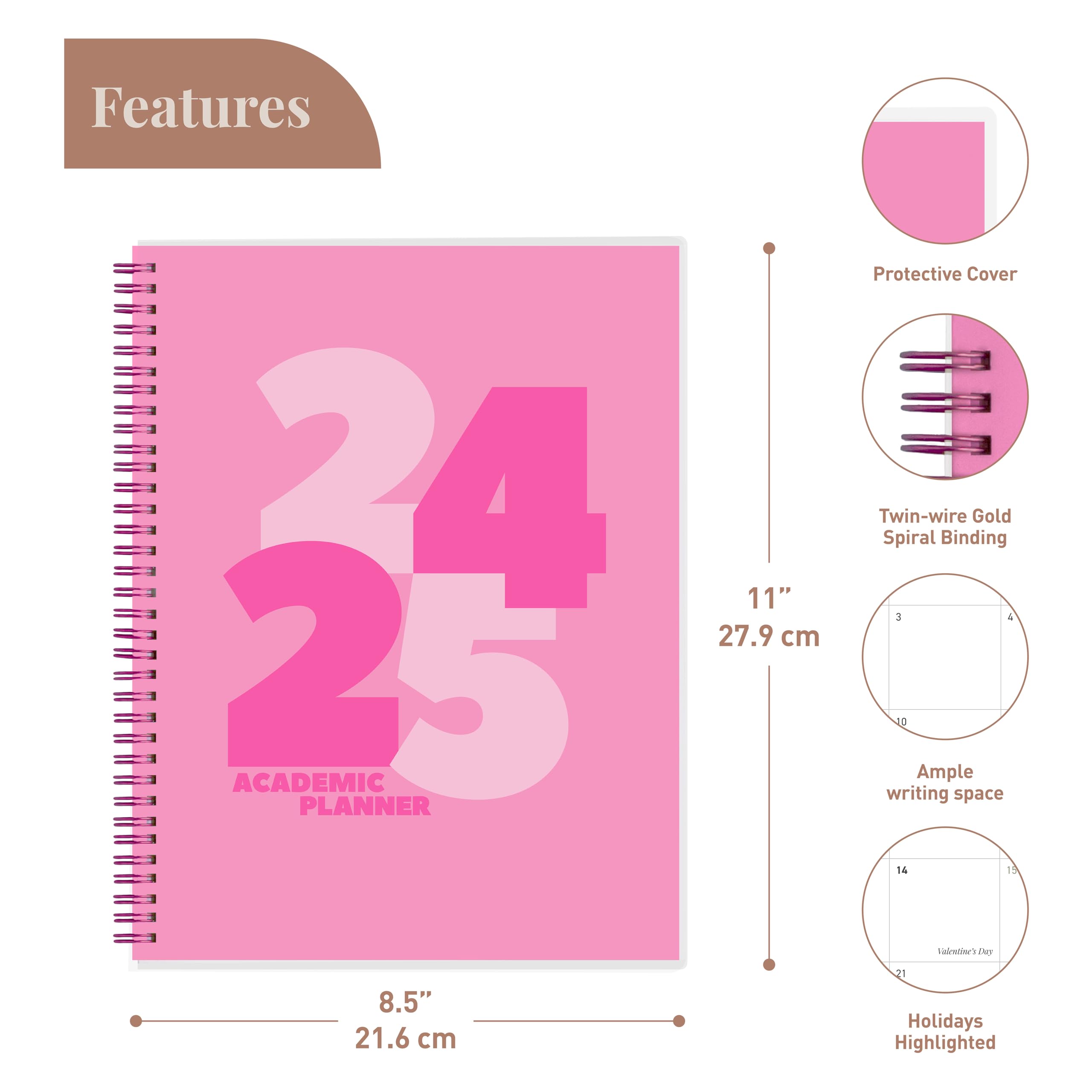 2024-2025 Academic Planner | 18-Month Weekly & Monthly Organizer with Twin-Wire Binding | 8.5 x 11 Inch Pink Planner with Sturdy Cover & Notes Pages | Perfect for Students, Teachers & Professionals - School, Office & Home Use