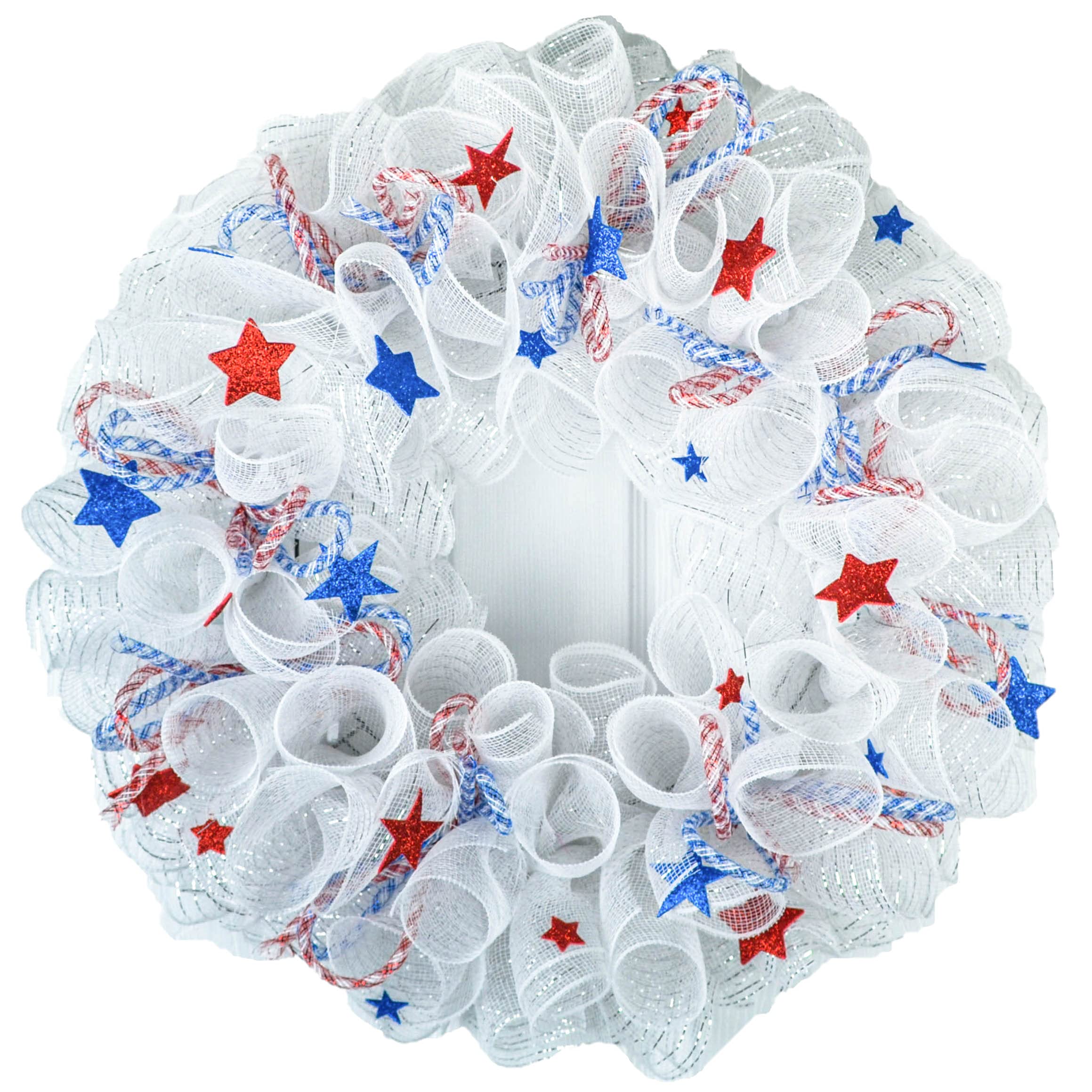 Patriotic Wreath for Front Door - Red White Blue Mesh Wreath with Stars | Americana Porch Decor | Fourth of July Independence Day Wreath | Perfect for Home, Office & Holiday Decorations